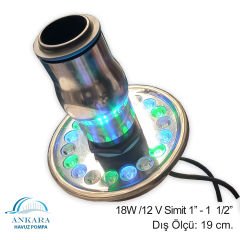 18W / 12V Simit 1''- 1  1/2'' Yüksek Güçlü Led, Paslanmaz Sualtı Lambası