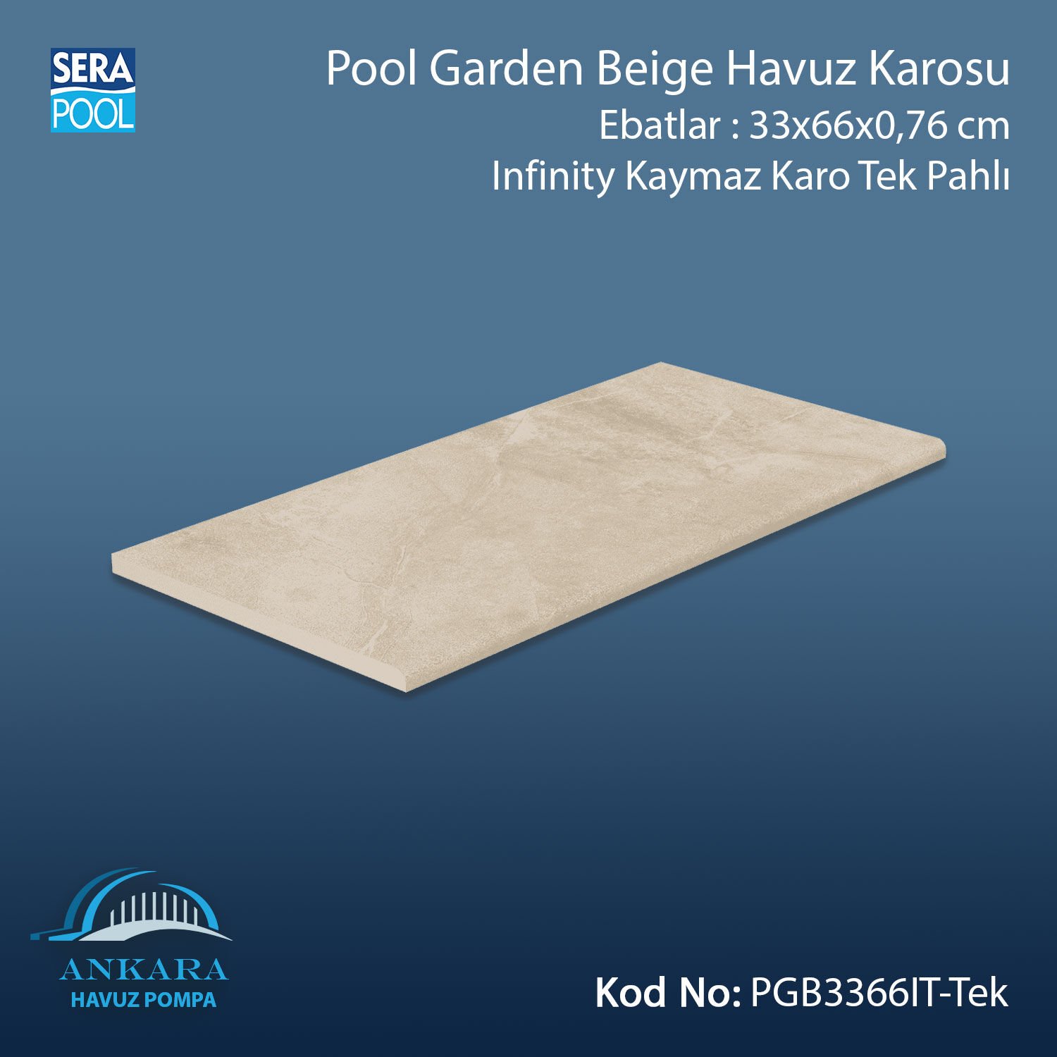 Pool Garden Beige 33x66x0,76 cm Infinity Kaymaz Karo Tek Pahlı