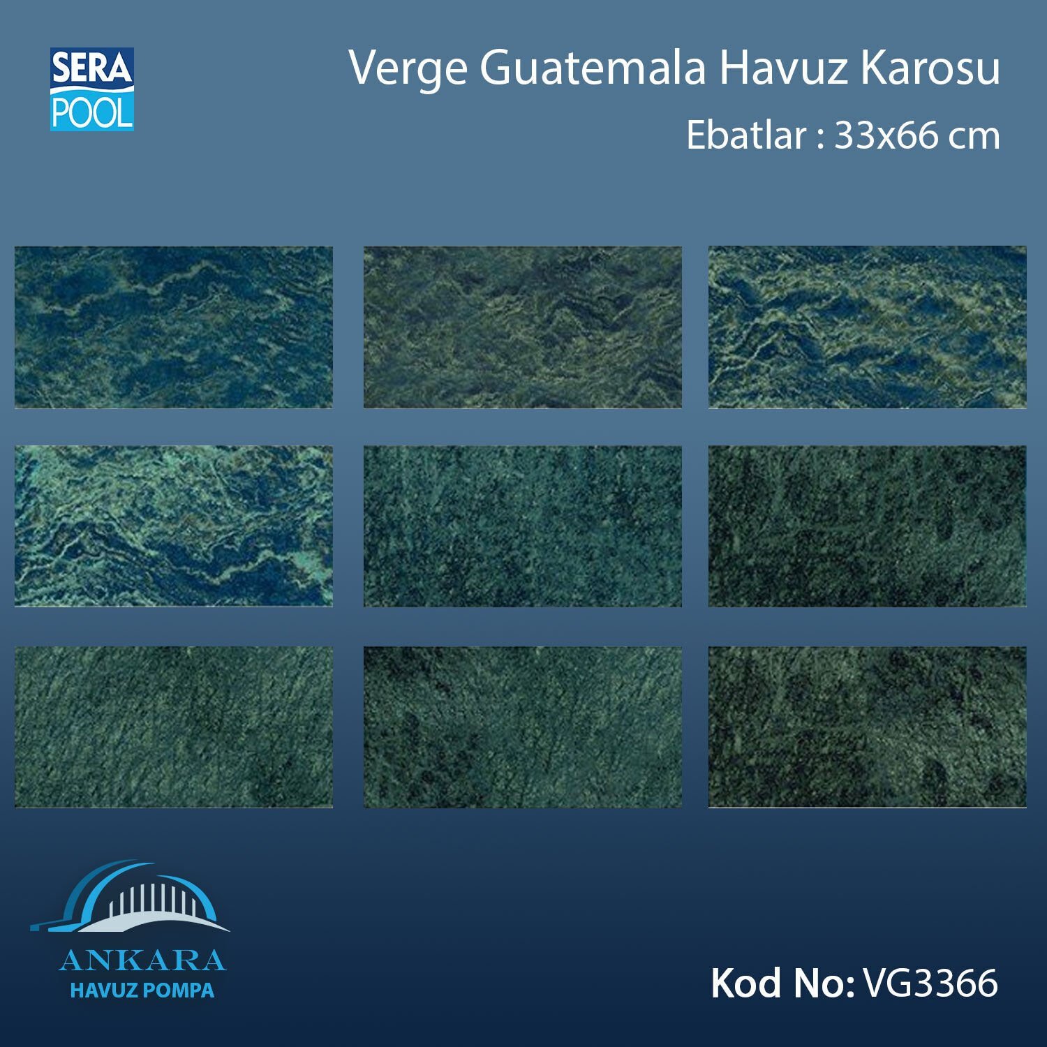 Serapool Verde Guatemala Porselen Karo 33x66 cm  - m²