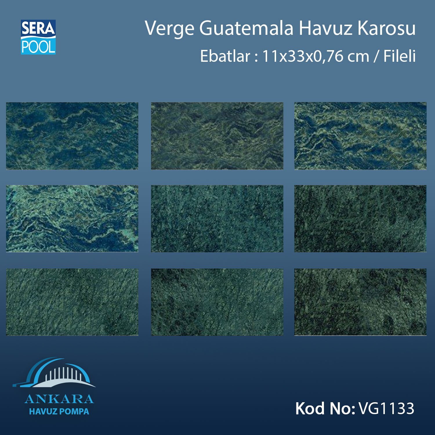 Serapool Verde Guatemala Porselen Karo 11x33 cm/Fileli - m²