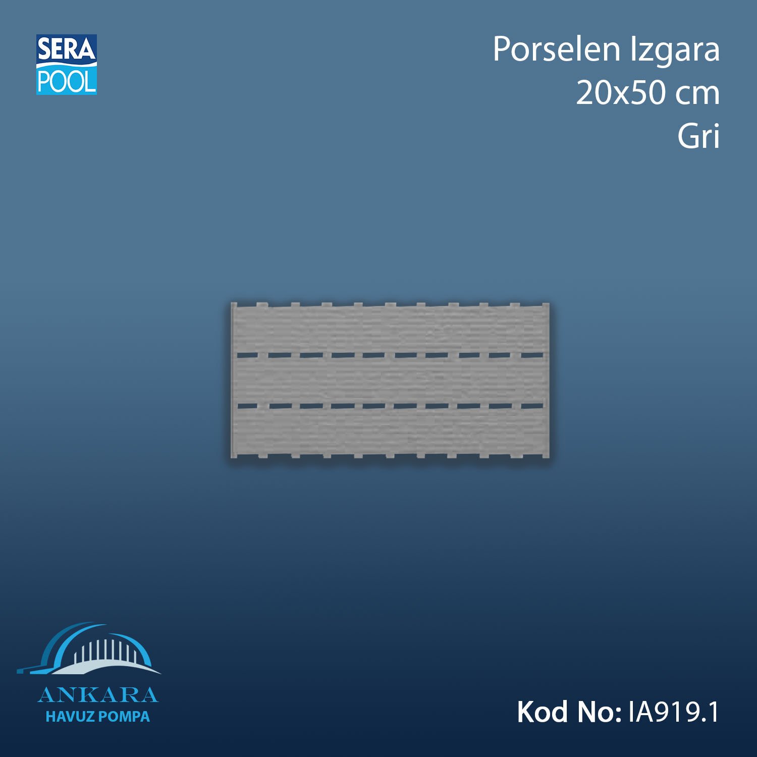 Apache Porselen Izgara - 20x50 cm Gri