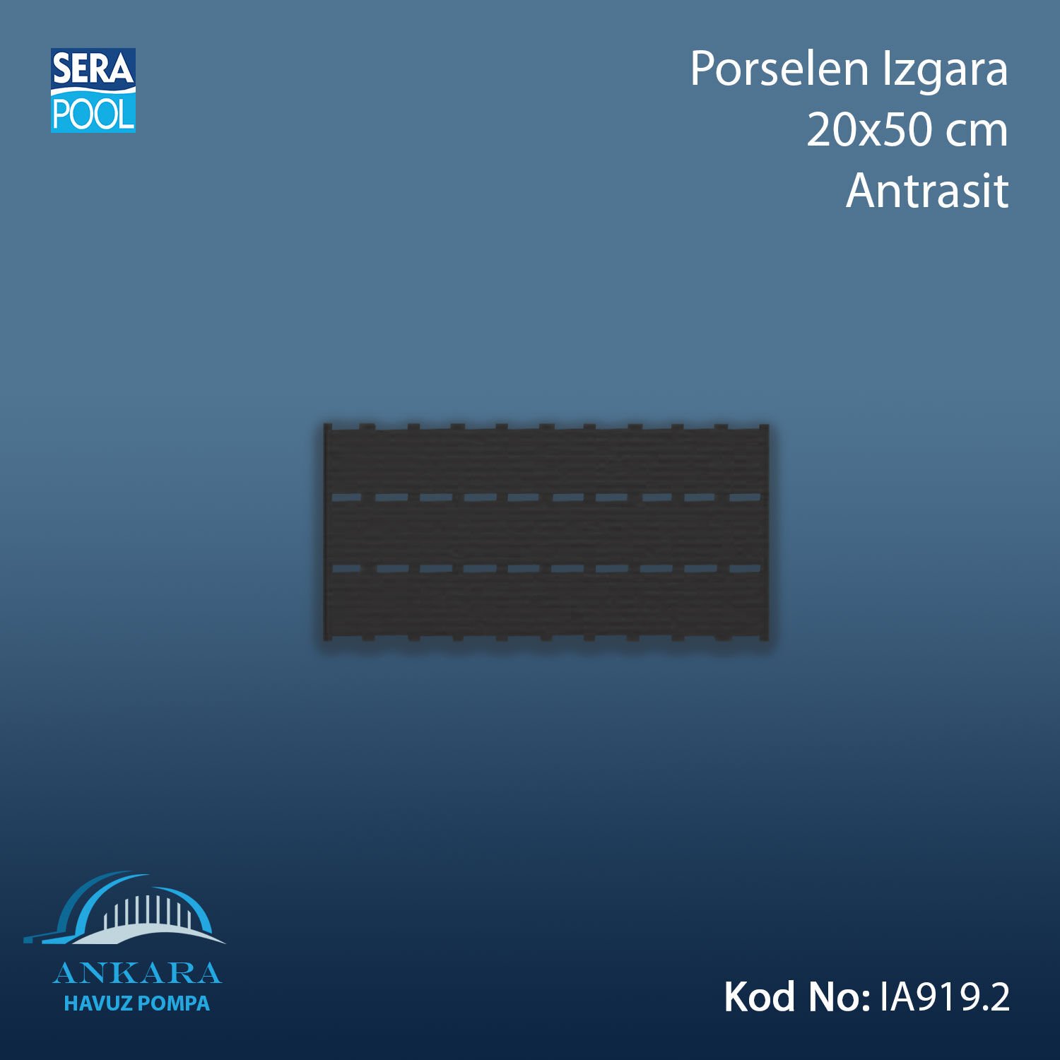 Apache Porselen Izgara - 20x50 cm Antrasit