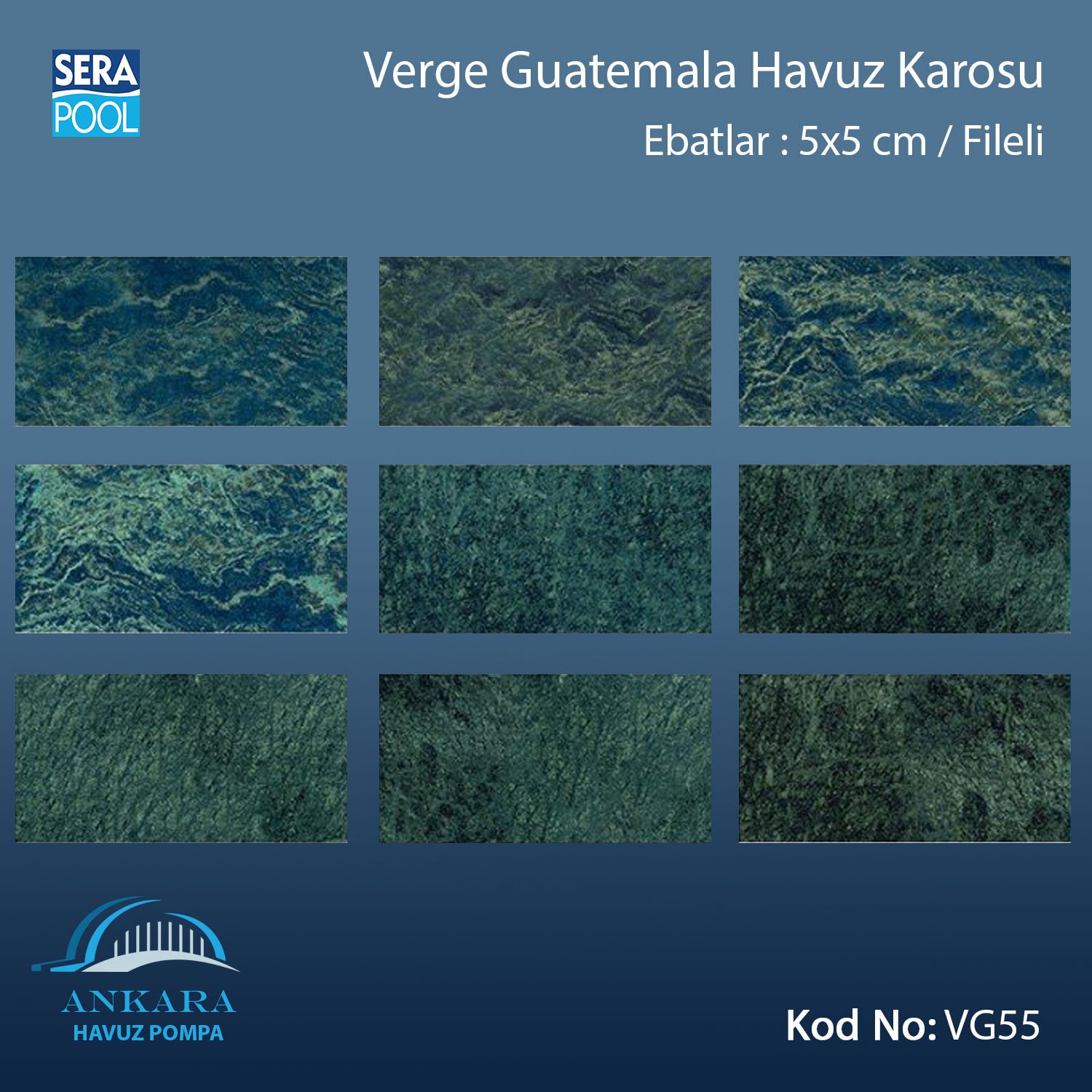 Serapool Verde Guatemala Porselen Karo Fileli 5x5 cm - m²
