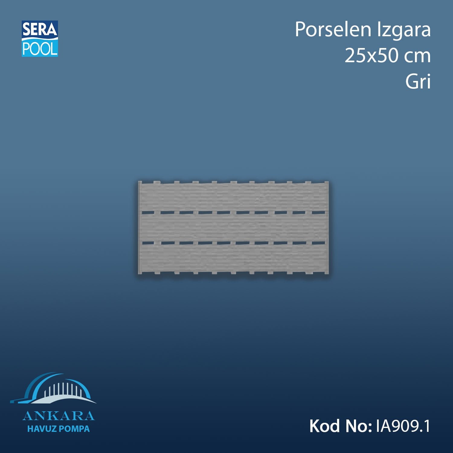 Apache Porselen Izgara - 25x50 cm Gri