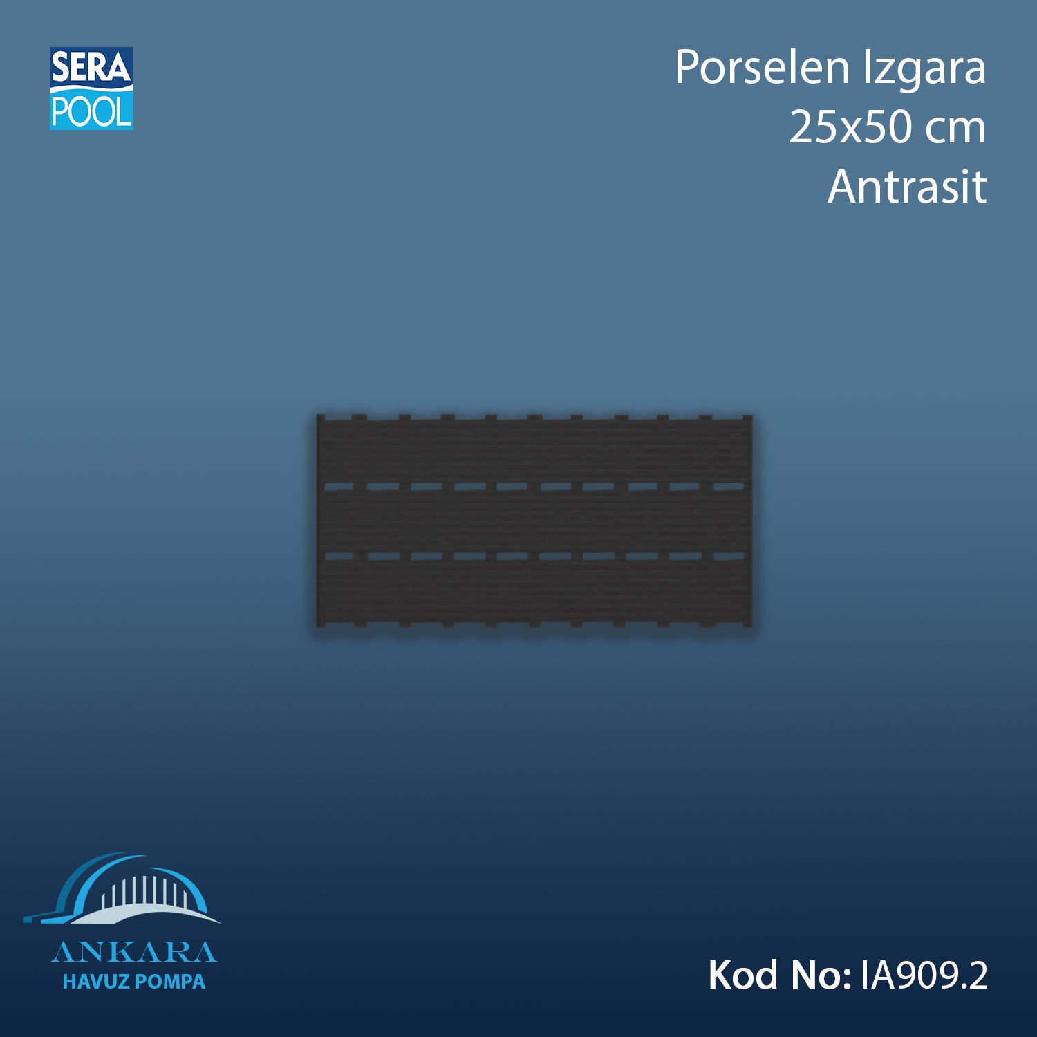 Apache Porselen Izgara - 25x50 cm Antrasit