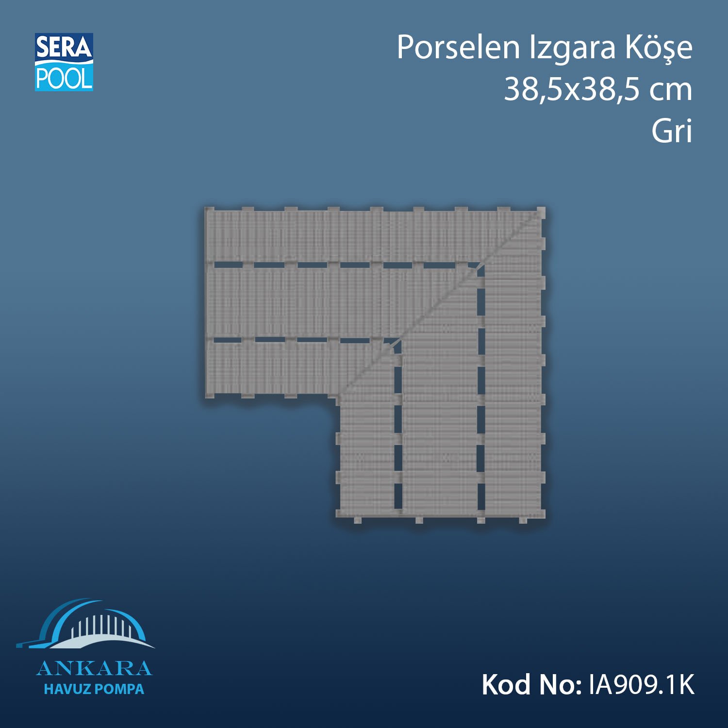 Apache Porselen Izgara Köşe - 38,5x38,5 cm Gri