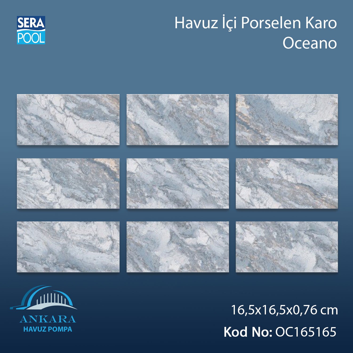 Oceano (16,5x16,5 cm) Porselen Karo - m² 'si