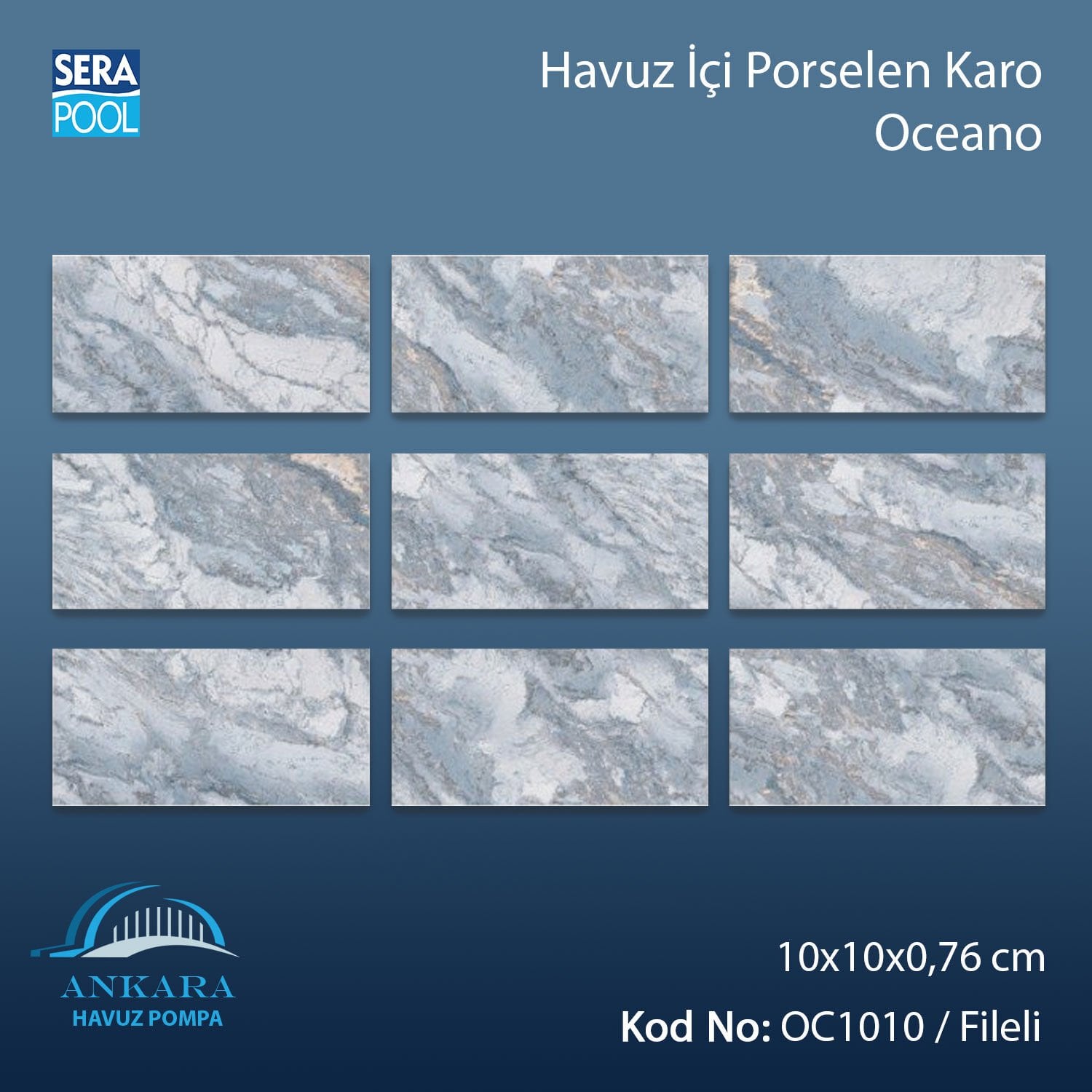 Oceano (10x10 cm / Fileli) Porselen Karo - m² 'si