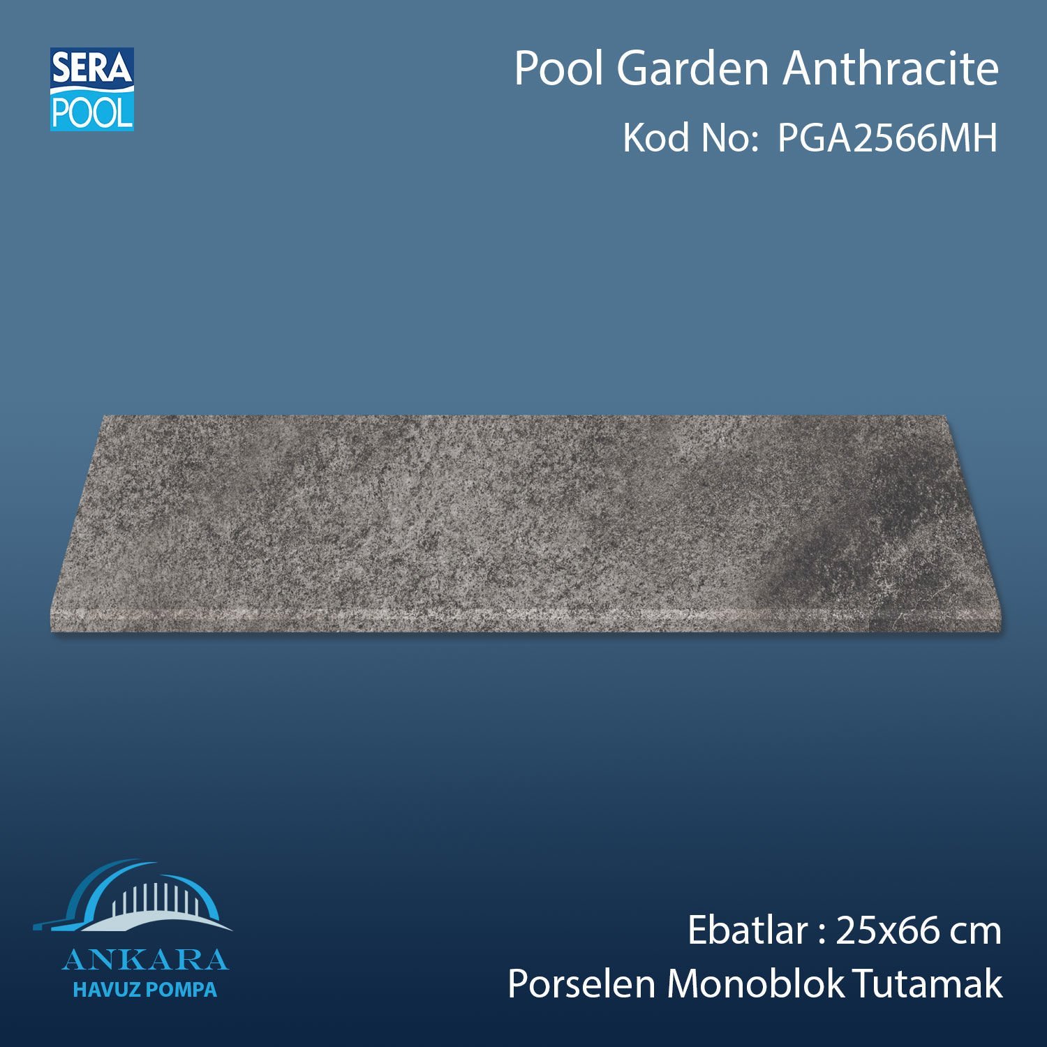 Pool Garden Anthracite 25x66x1,80 cm Porselen Monoblok Tutamak