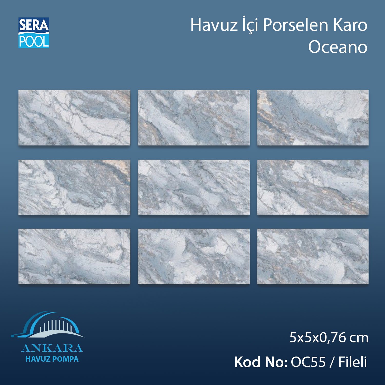 Oceano 5x5 cm / Fileli Porselen Karo - m²'si
