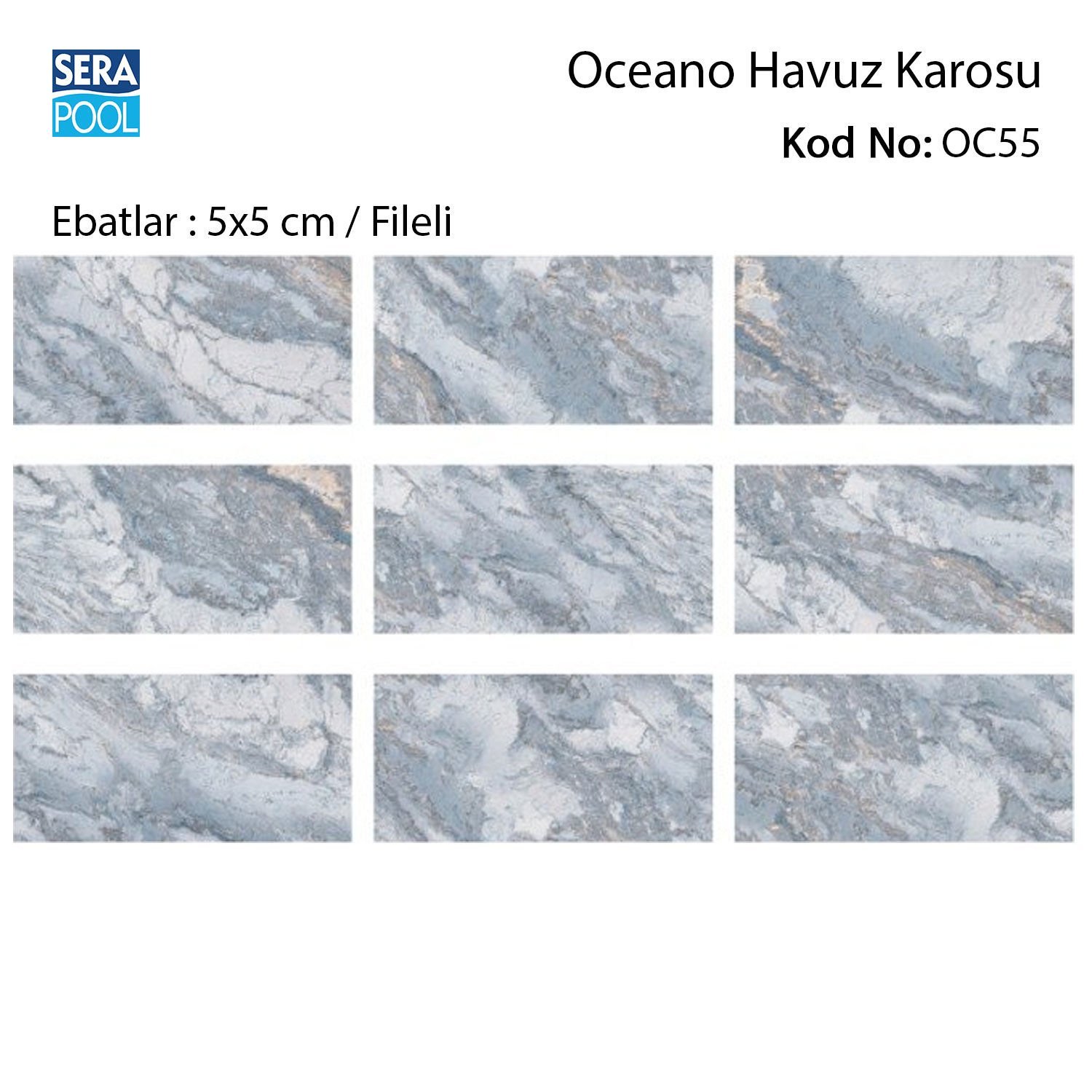 Oceano (5x5 cm / Fileli) Porselen Karo - m² 'si