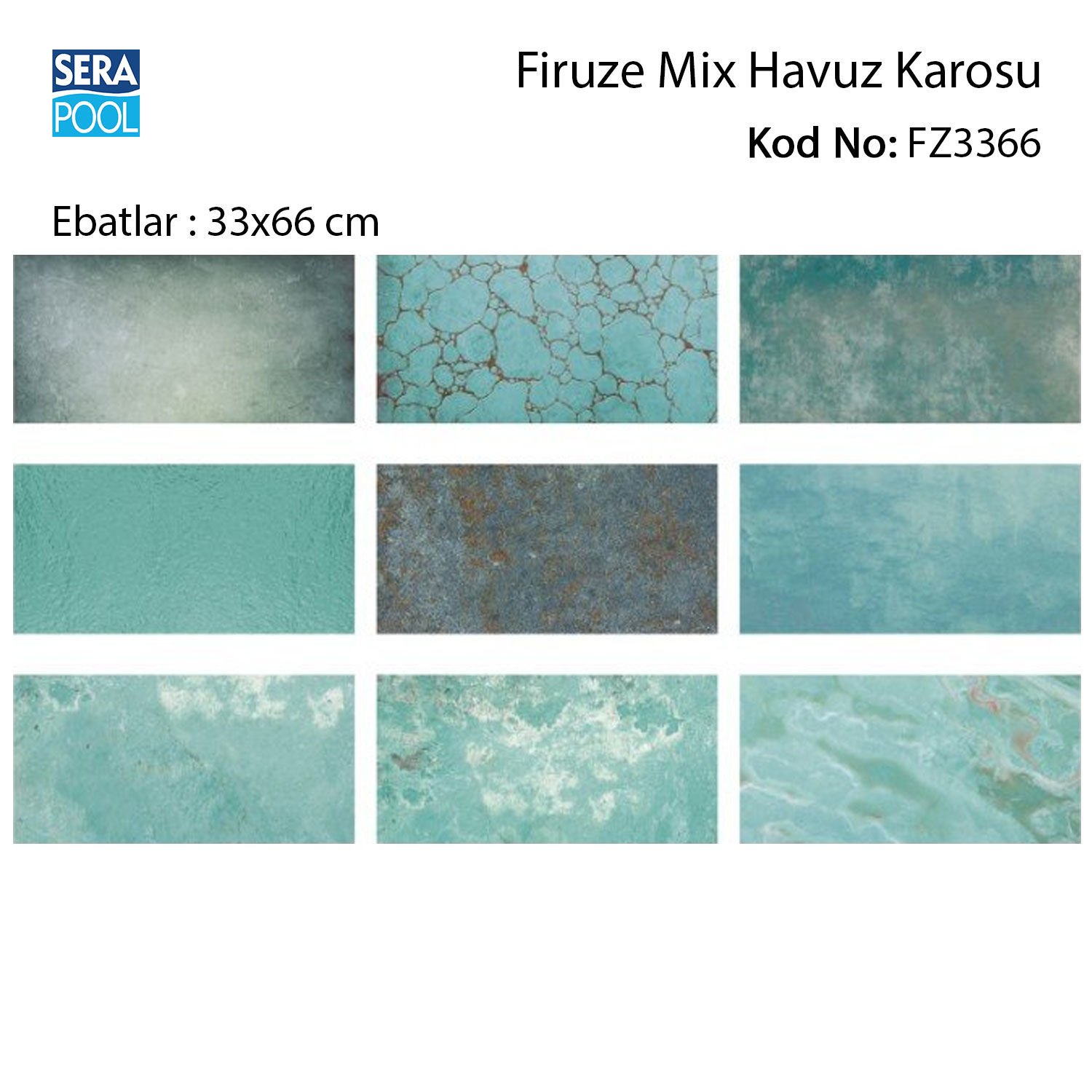 Firuze Mix (33x66x0,76 cm) Porselen Karo - m² 'si