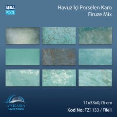 Firuze Mix (11x33 cm / Fileli) Porselen Karo - m² 'si