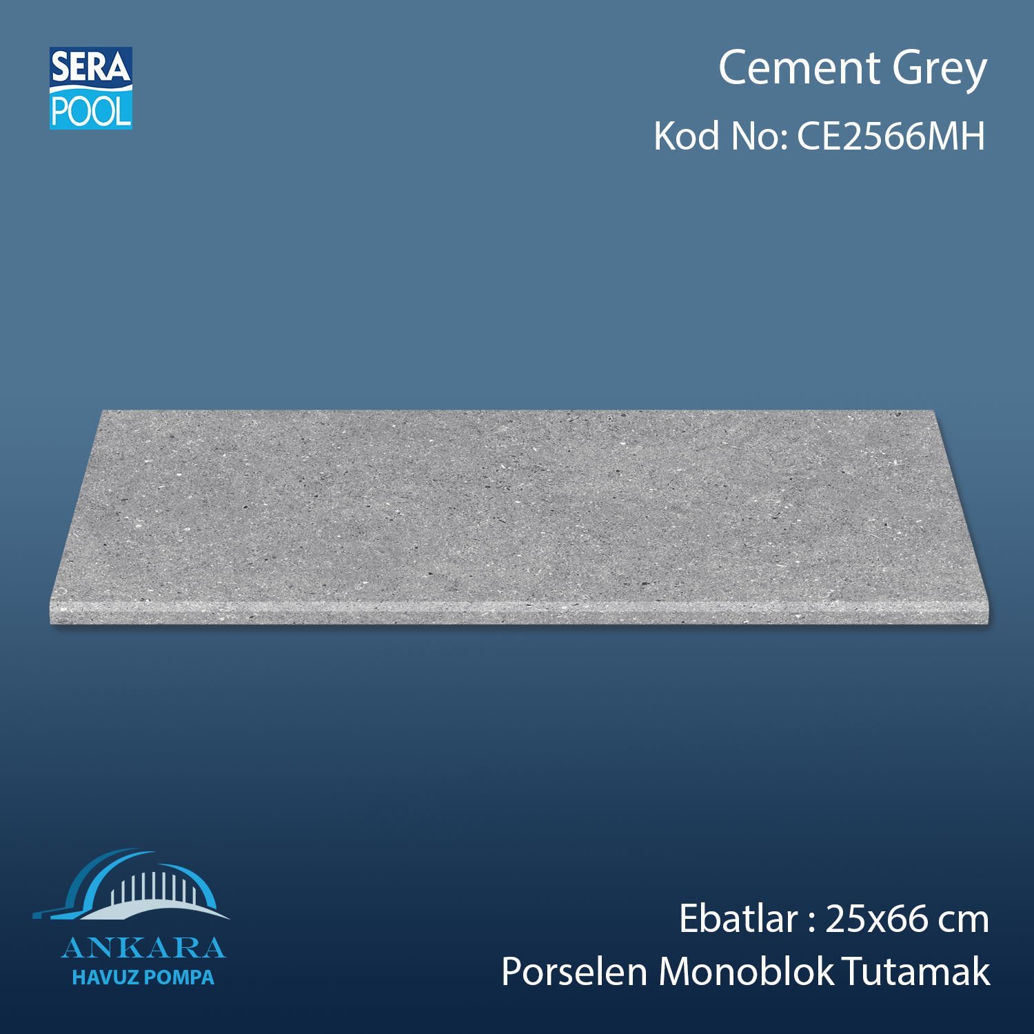 Cement Grey 25x66x1,80 cm Porselen Monoblok Tutamak