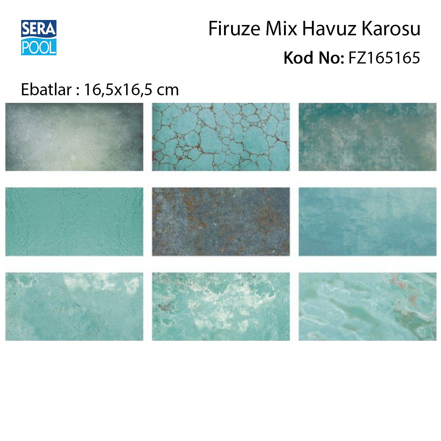 Firuze Mix (16,5x16,5 cm) Porselen Karo - m² 'si