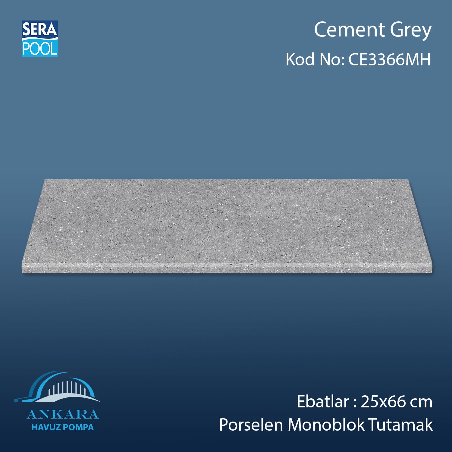 Cement Grey 33x66x1,80 cm Porselen Monoblok Tutamak