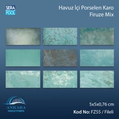 Firuze Mix (5x5 cm / Fileli) Porselen Karo - m² 'si