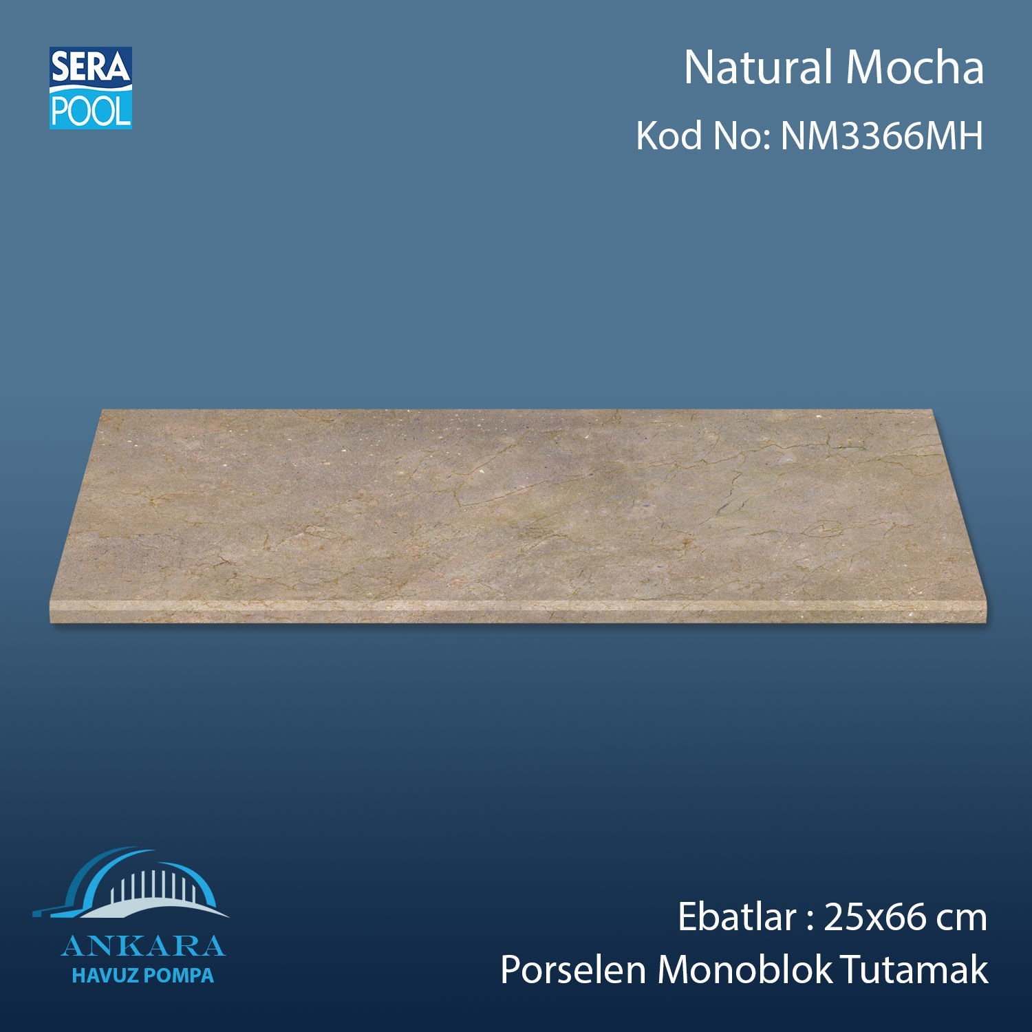 Natural Mocha 33x66x1,80 cm Porselen Monoblok Tutamak