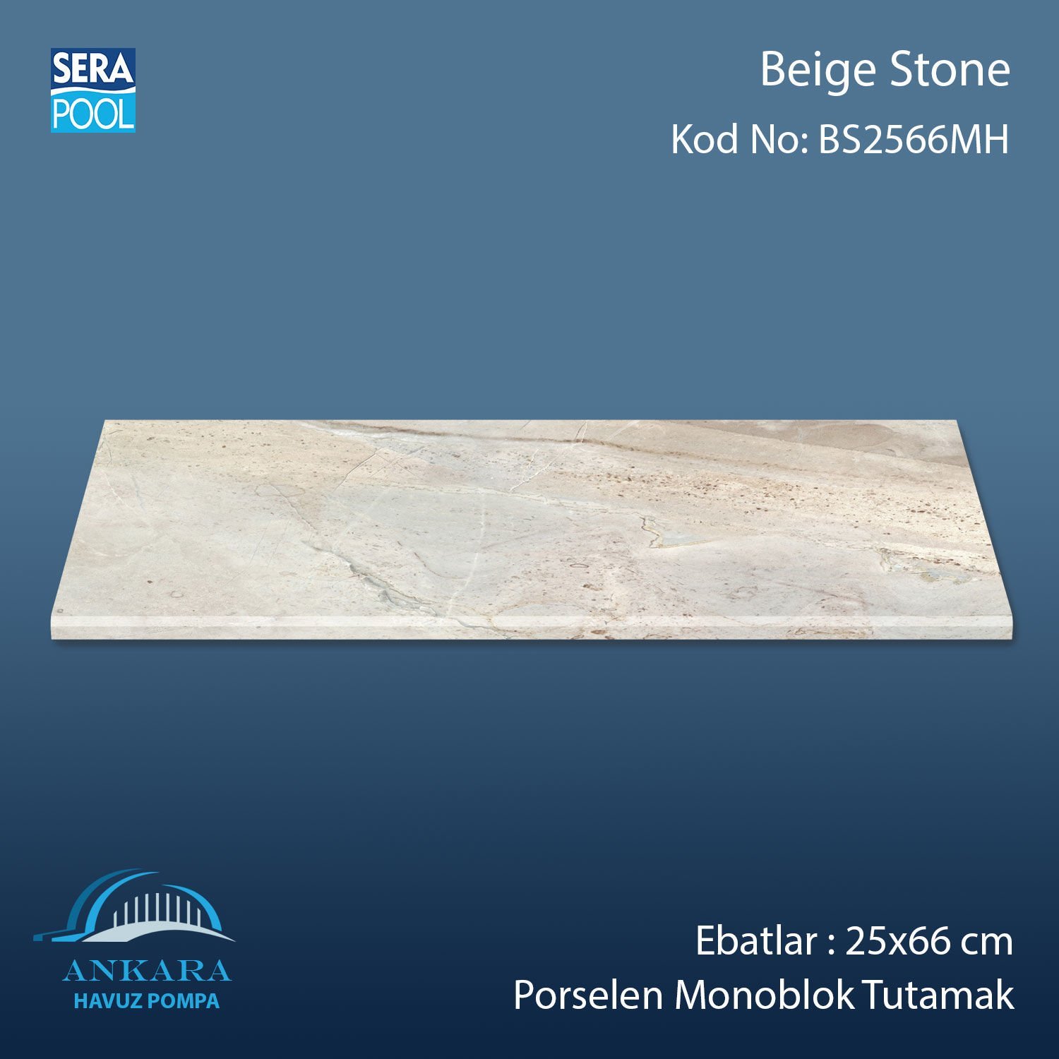 Beige Stone 25x66x1,80 cm Porselen Monoblok Tutamak