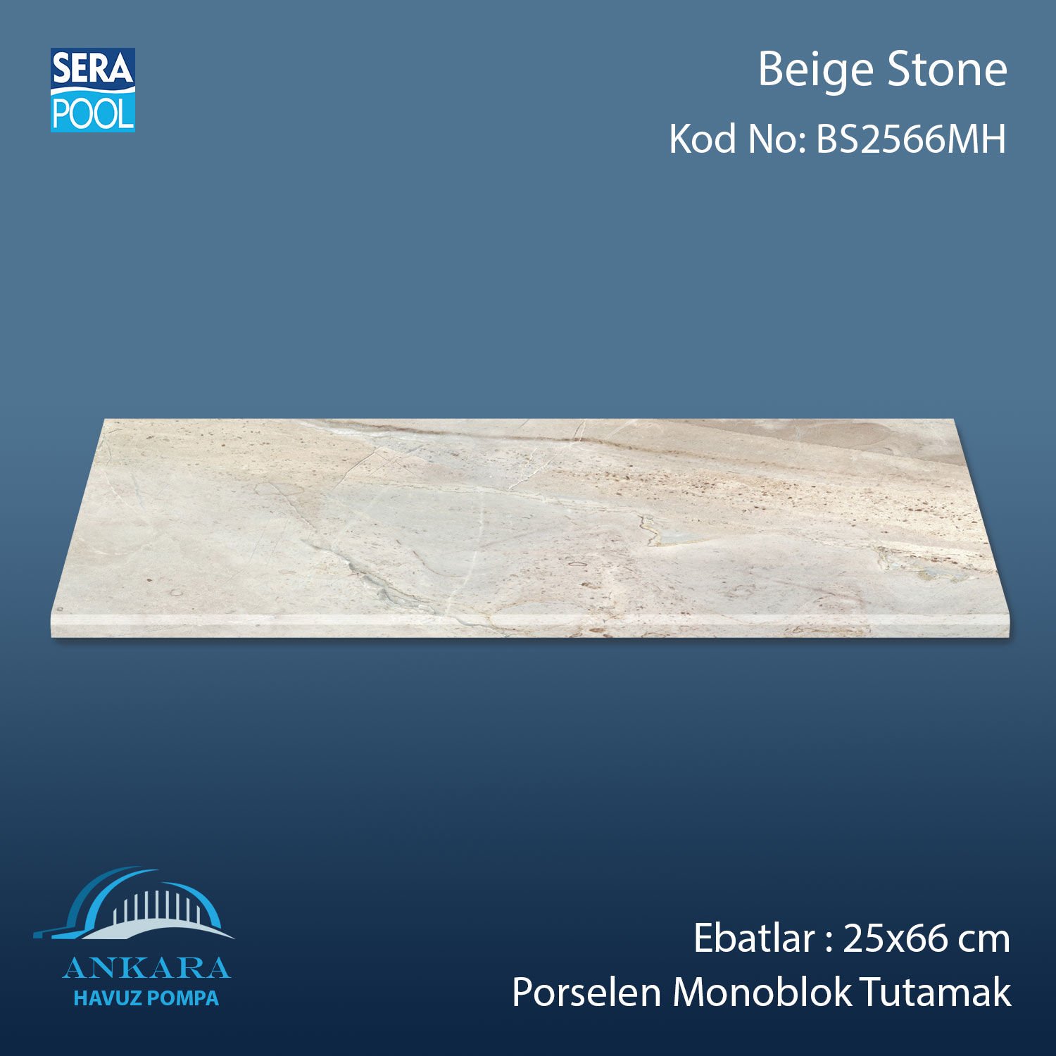 Beige Stone 25x66x1,80 cm Porselen Monoblok Tutamak