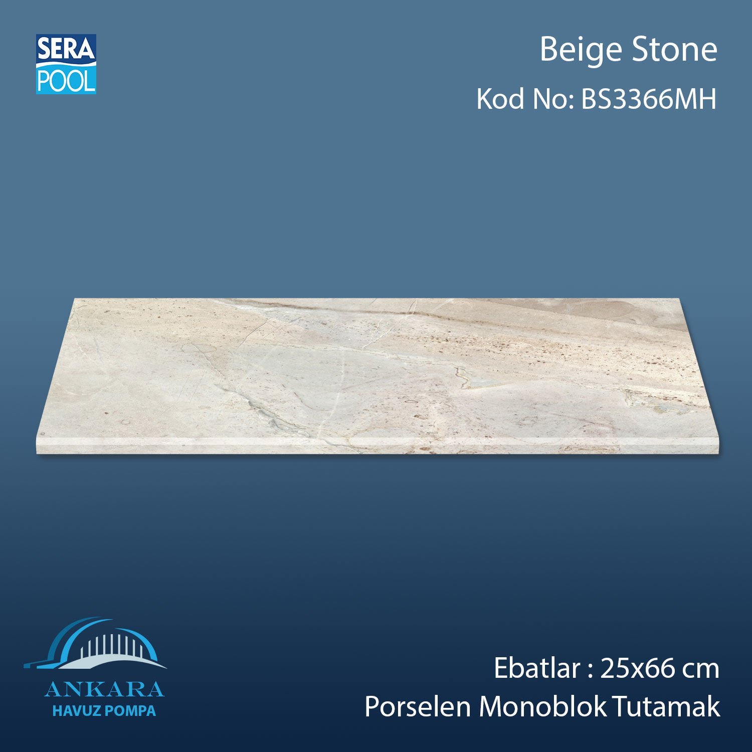 Beige Stone 33x66x1,80 cm Porselen Monoblok Tutamak