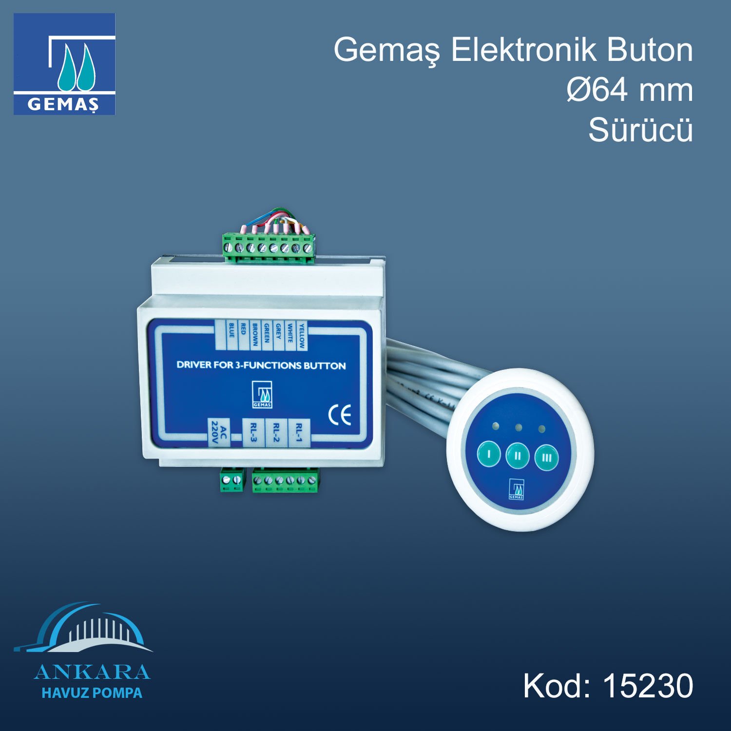 Gemaş Elektronik Buton - Ø64 mm - Sürücü