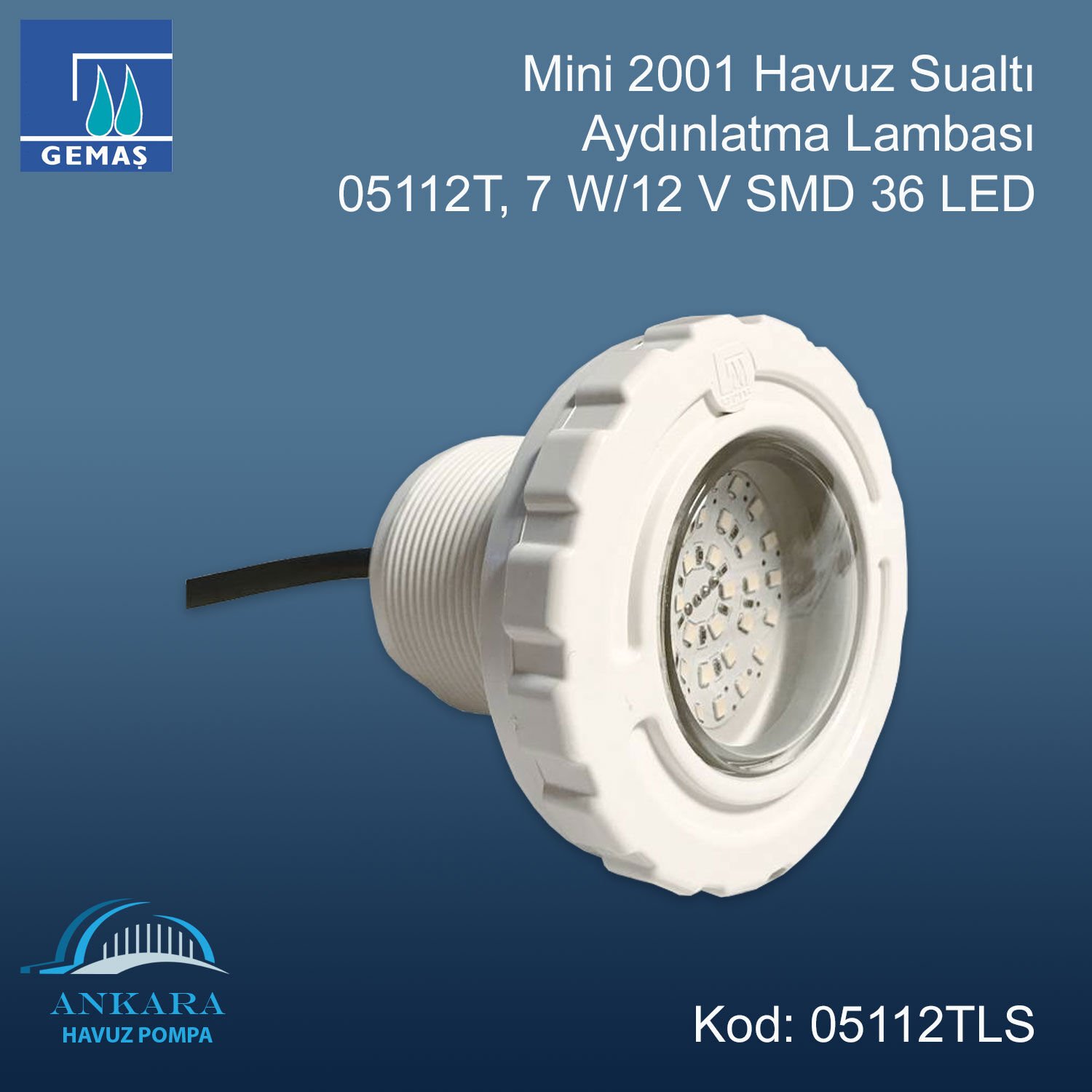 “Mini 2001” Havuz Sualtı Aydınlatma Lambası - 05112T, 7 W/12V, SMD 36 LED