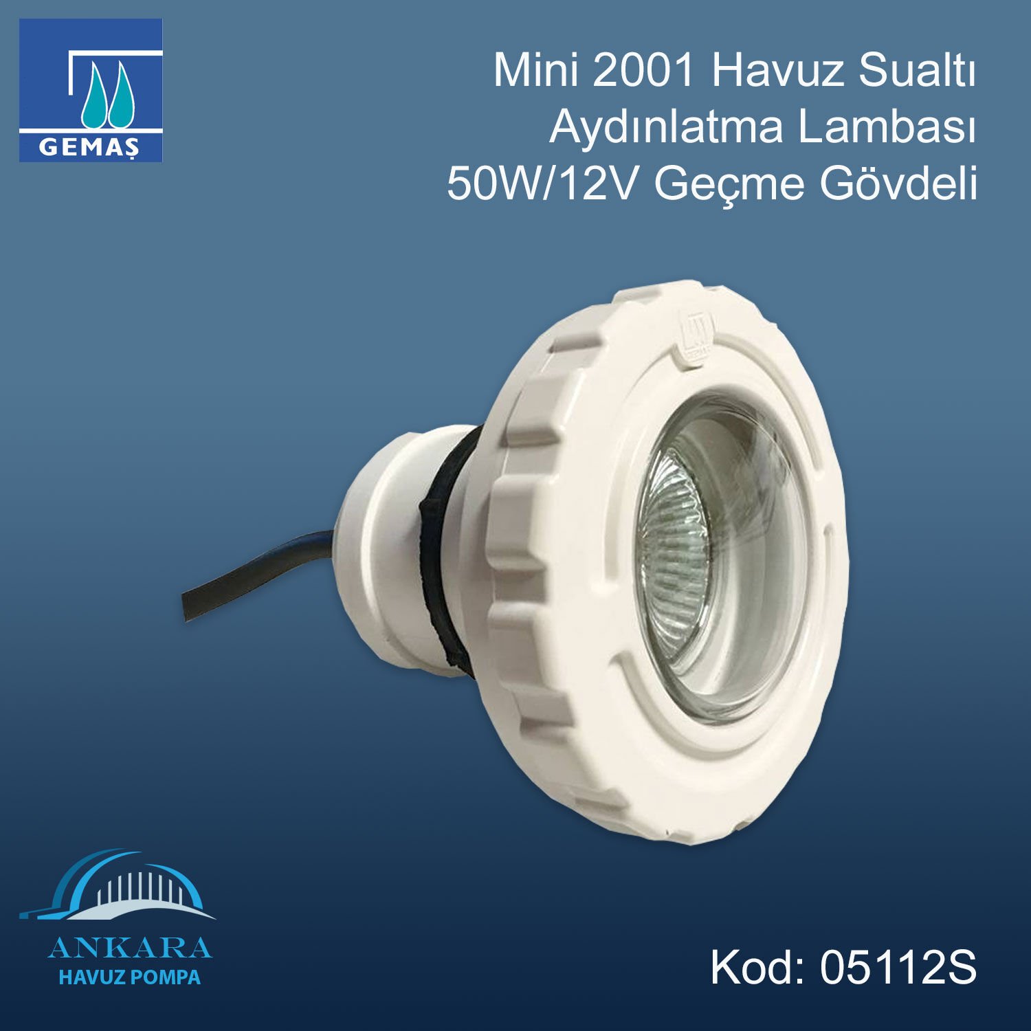 “Mini 2001” Havuz Sualtı Aydınlatma Lambası - 50W/12V Geçme Gövdeli