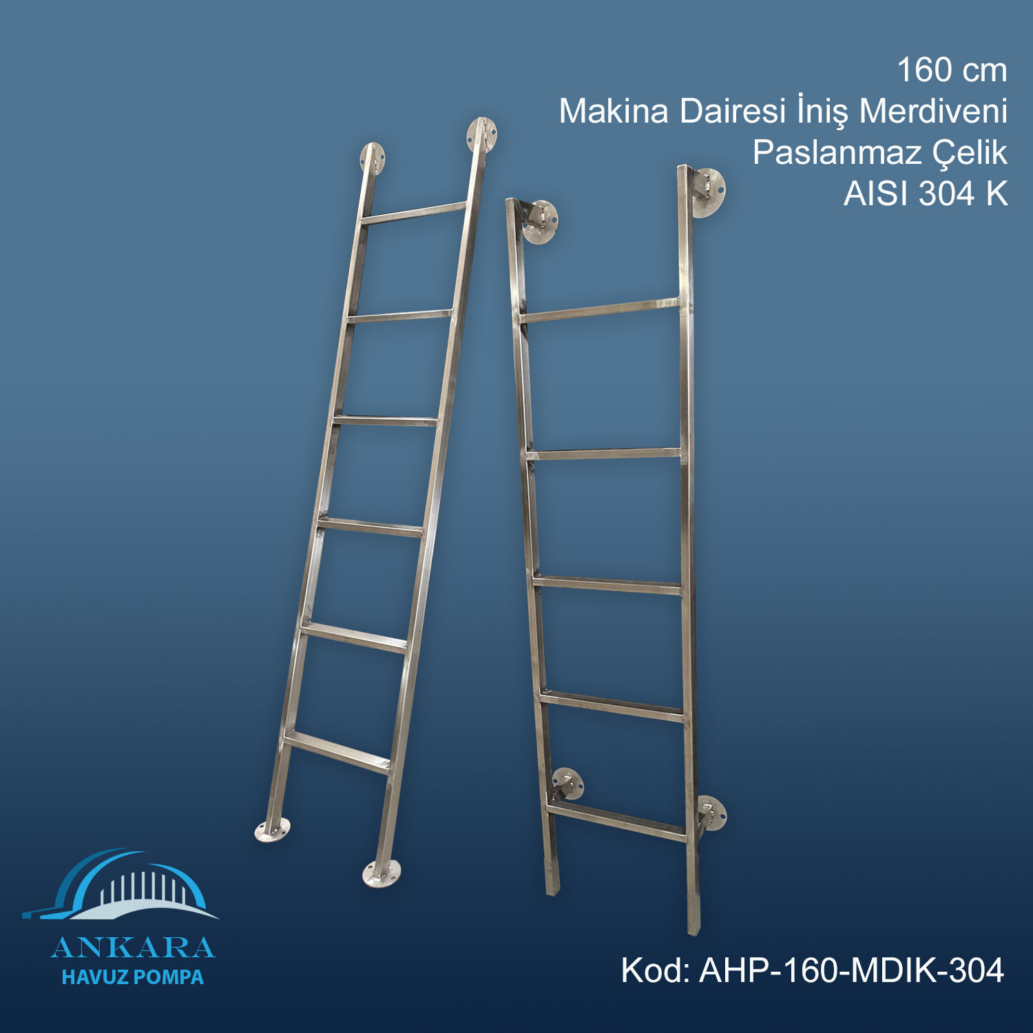 Makina Dairesi İniş Merdiveni 160 cm. Yüksekliğinde 304 Kalite Paslanmaz Çelik