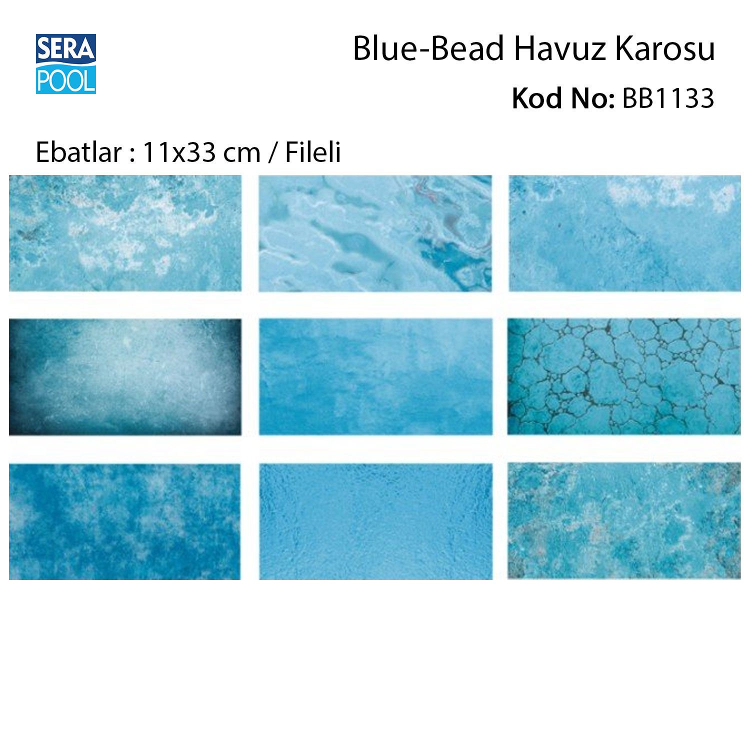 Blue Bead (11x33 cm / Fileli) Porselen Karo - m² 'si