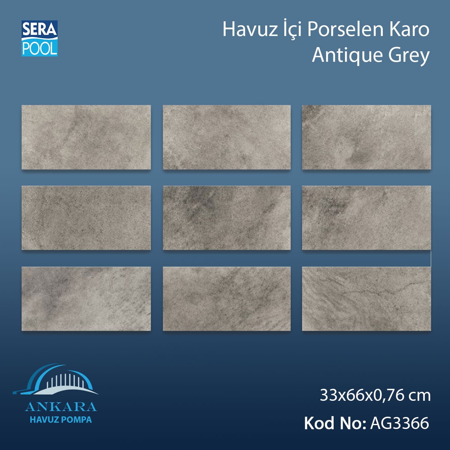 Antique Grey (33x66 cm) Porselen Karo - m² 'si