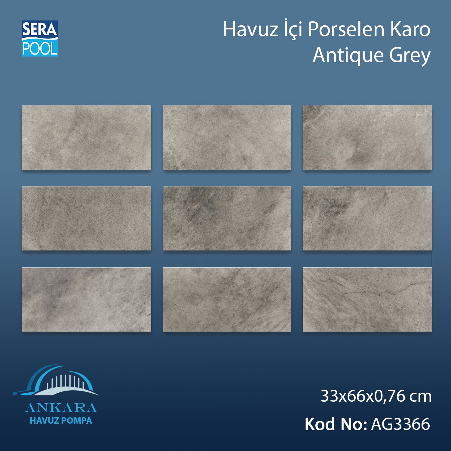 Antique Grey (33x66 cm) Porselen Karo - m² 'si