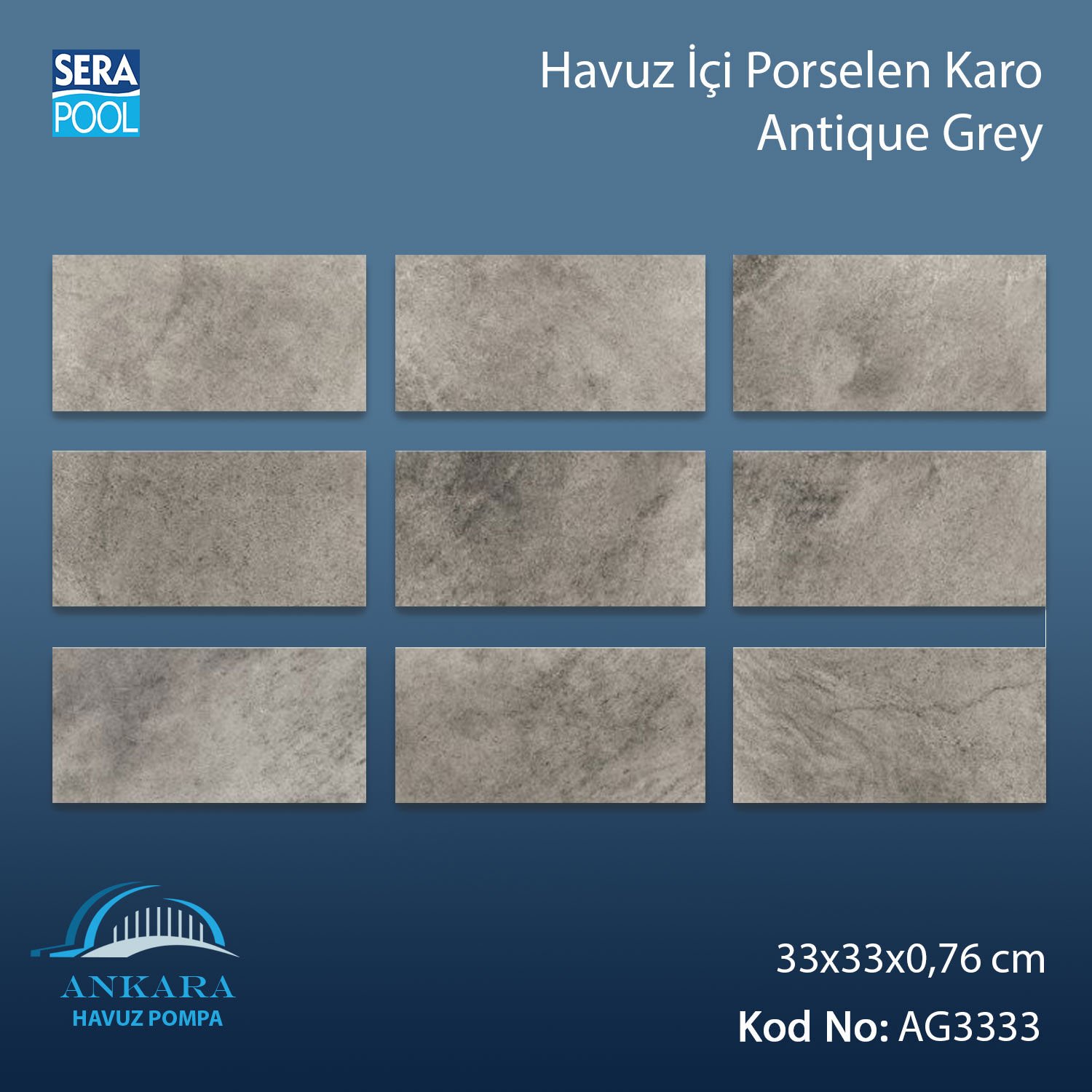 Antique Grey (33x33 cm) Porselen Karo - m² 'si