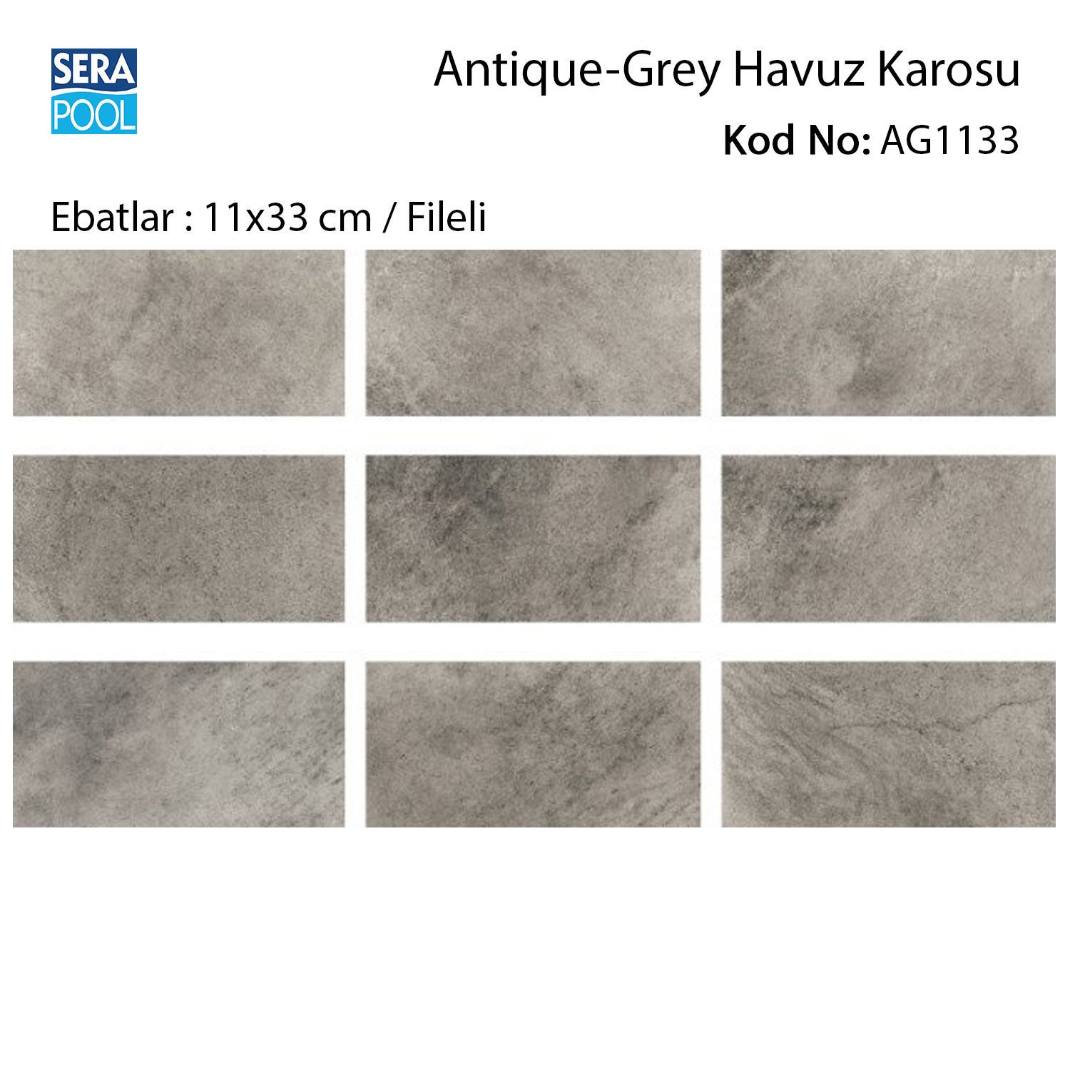 Antique Grey (11x33 cm / Fileli) Porselen Karo - m² 'si