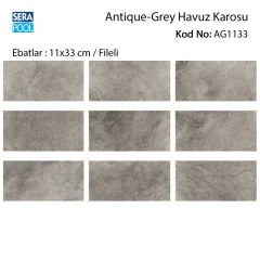 Antique Grey (11x33 cm / Fileli) Porselen Karo - m² 'si