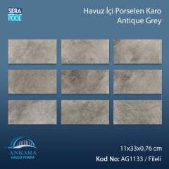 Antique Grey (11x33 cm / Fileli) Porselen Karo - m² 'si