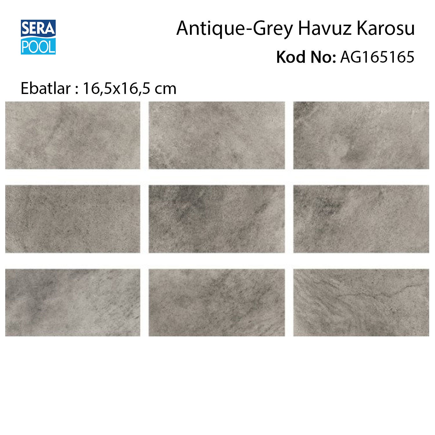 Antique Grey (16,5x16,5 cm) Porselen Karo - m² 'si