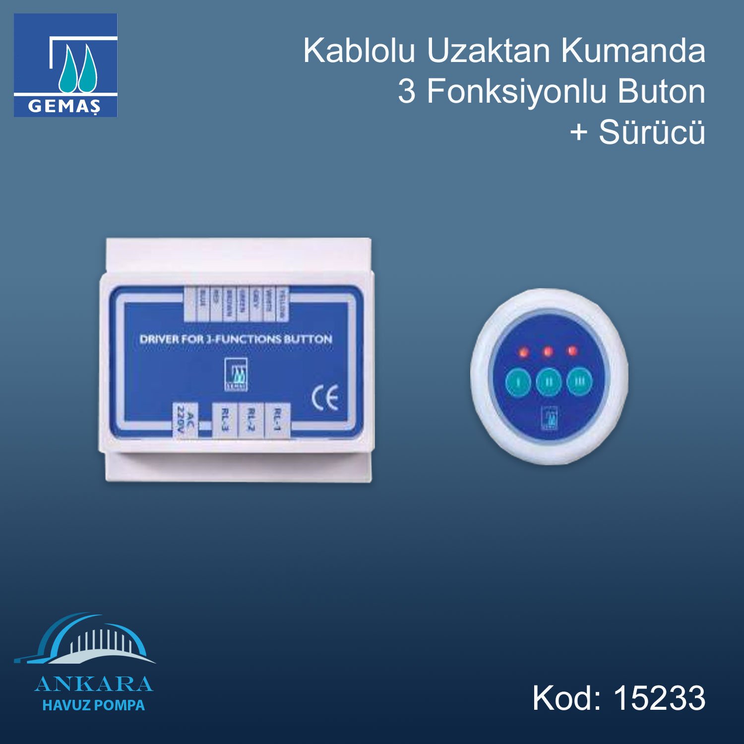 Kablolu Uzaktan Kumanda - 3 Fonksiyonlu Buton + Sürücü