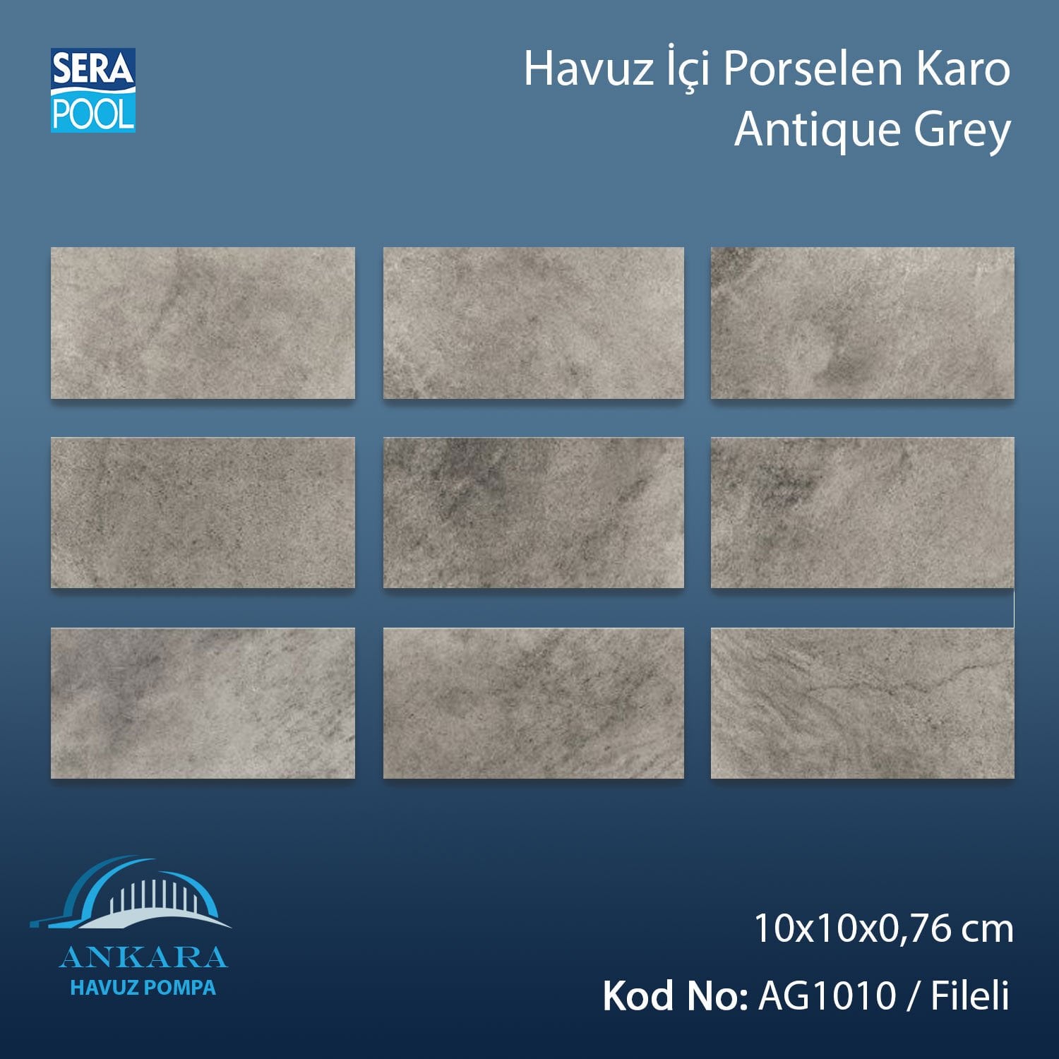 Antique Grey (10x10 cm / Fileli) Porselen Karo - m² 'si
