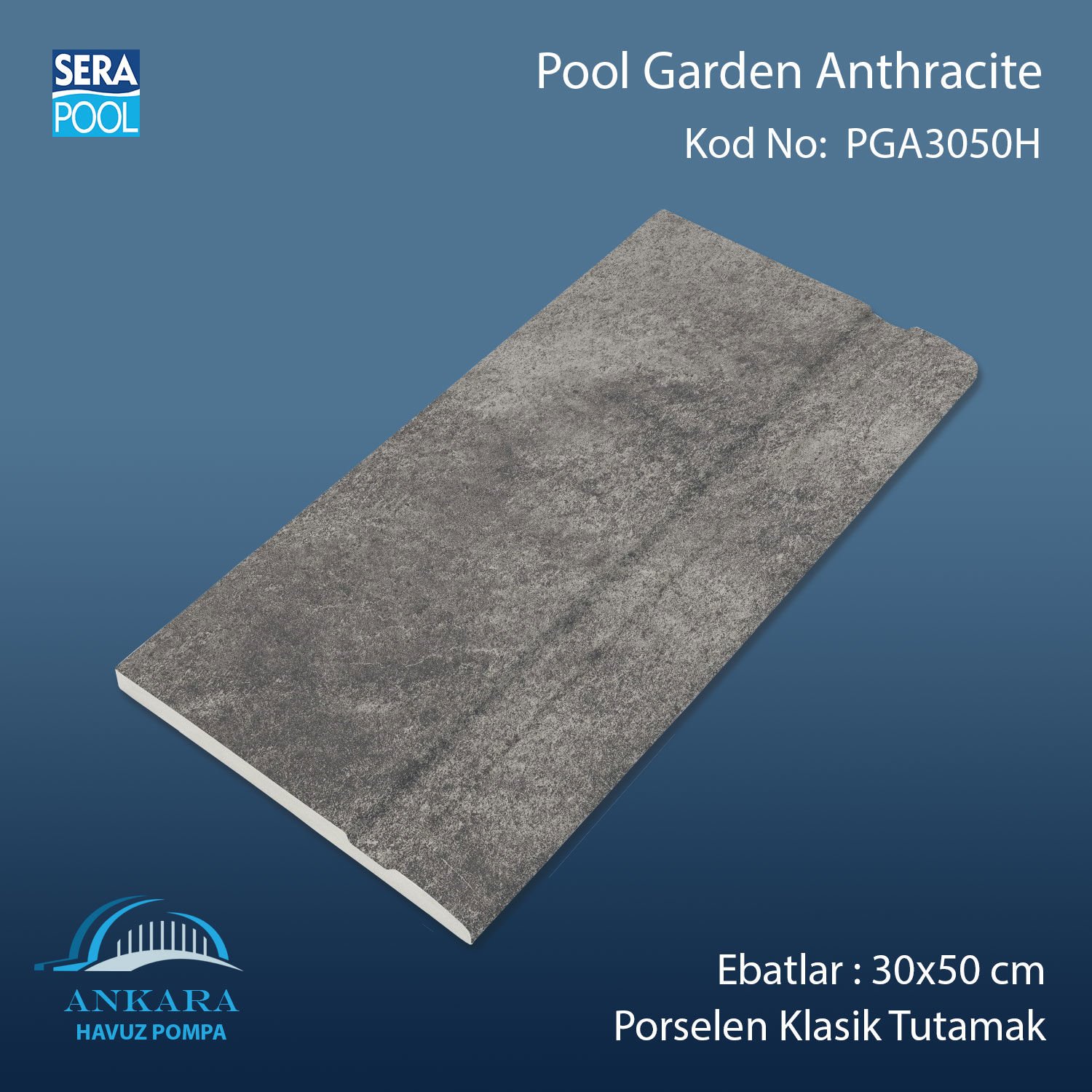 Pool Garden Anthracite 30x50 cm Porselen Tutamak