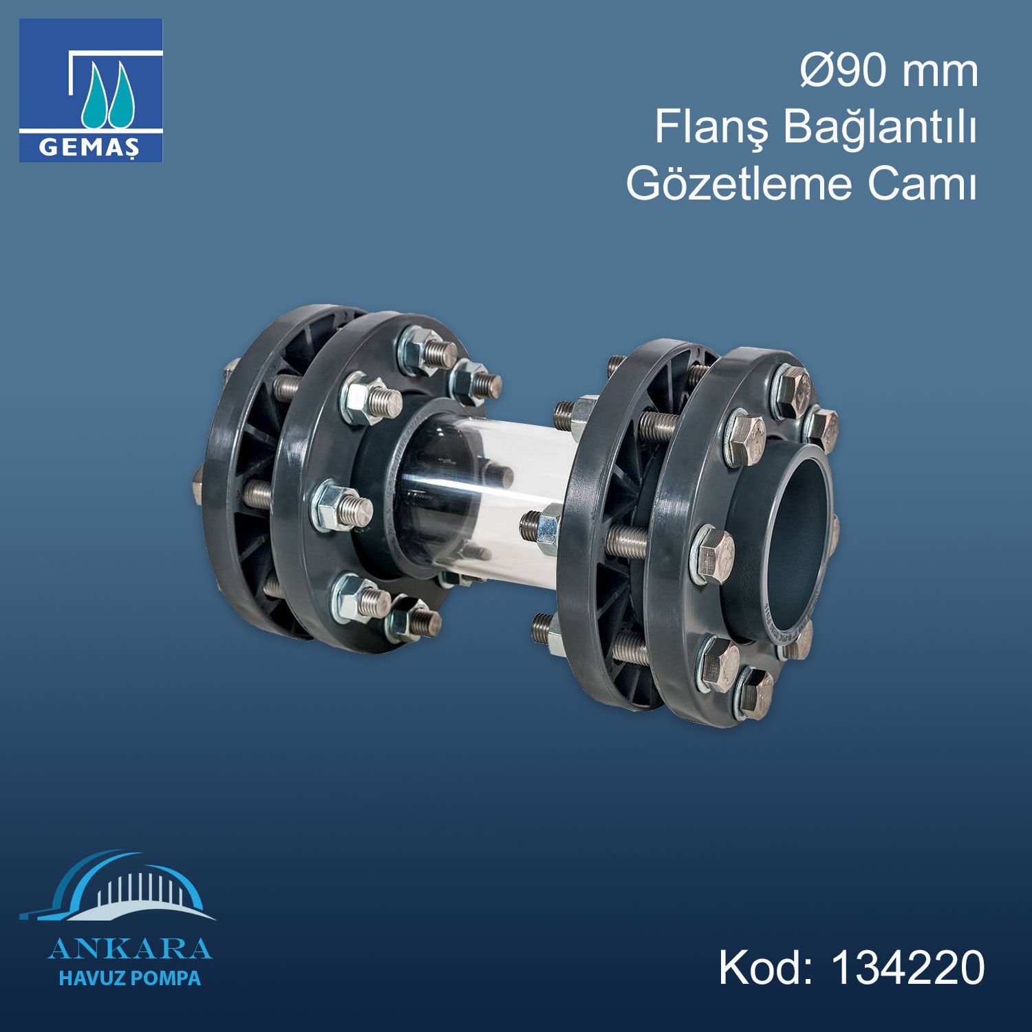 Ø90 mm Flanş Bağlantılı Gözetleme Camı