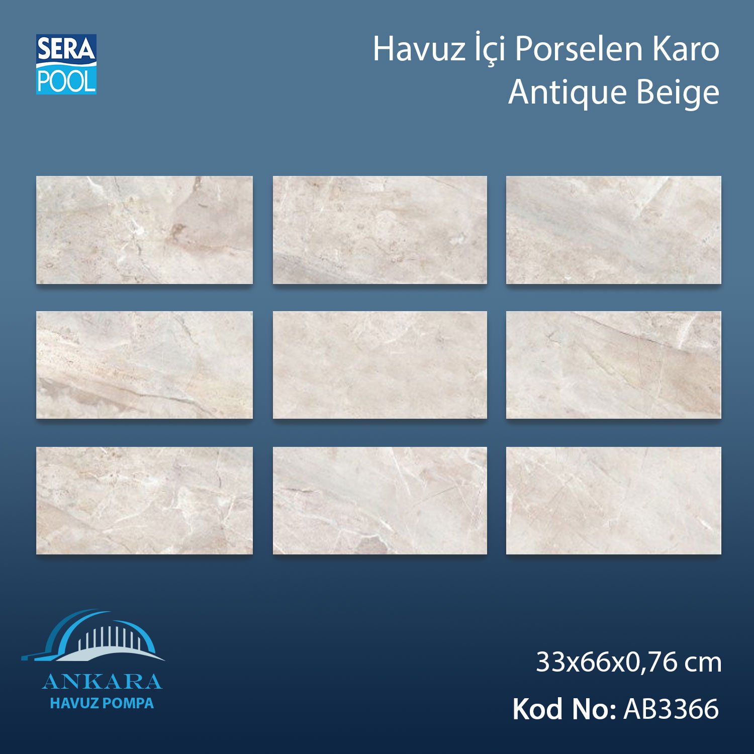 Antique Beige (33x66 cm) Porselen Karo - m² 'si