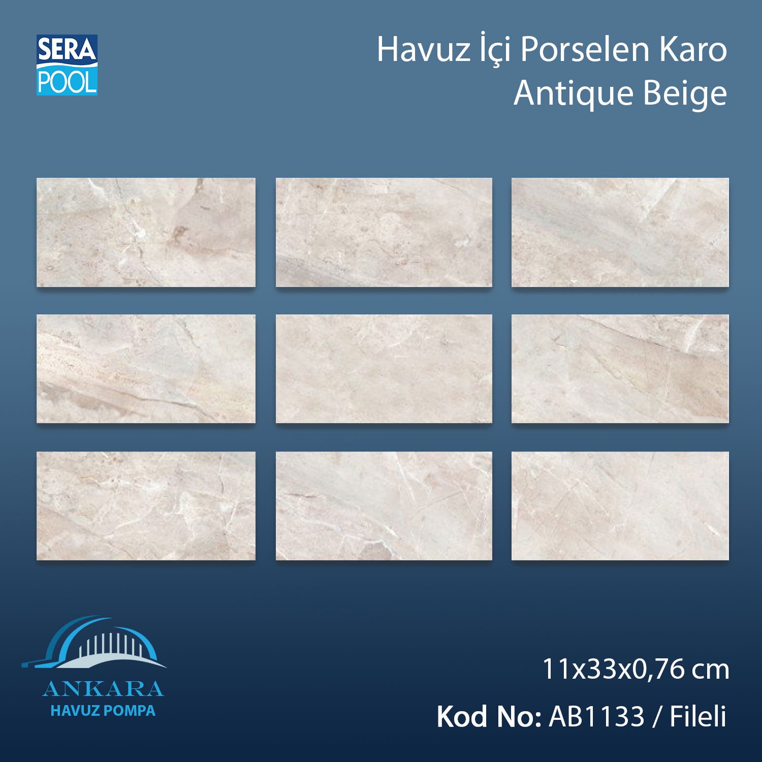 Antique Beige (11x33 cm / Fileli) Porselen Karo - m² 'si