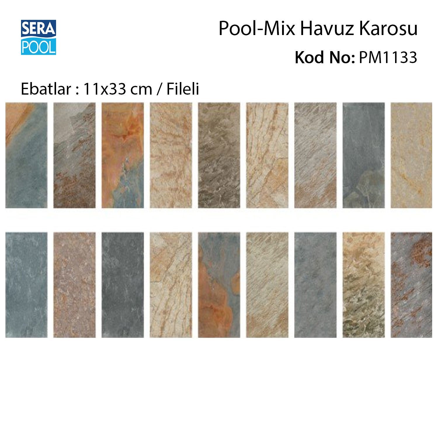 Pool Mix (11x33 cm / Fileli) Porselen Karo - m² 'si