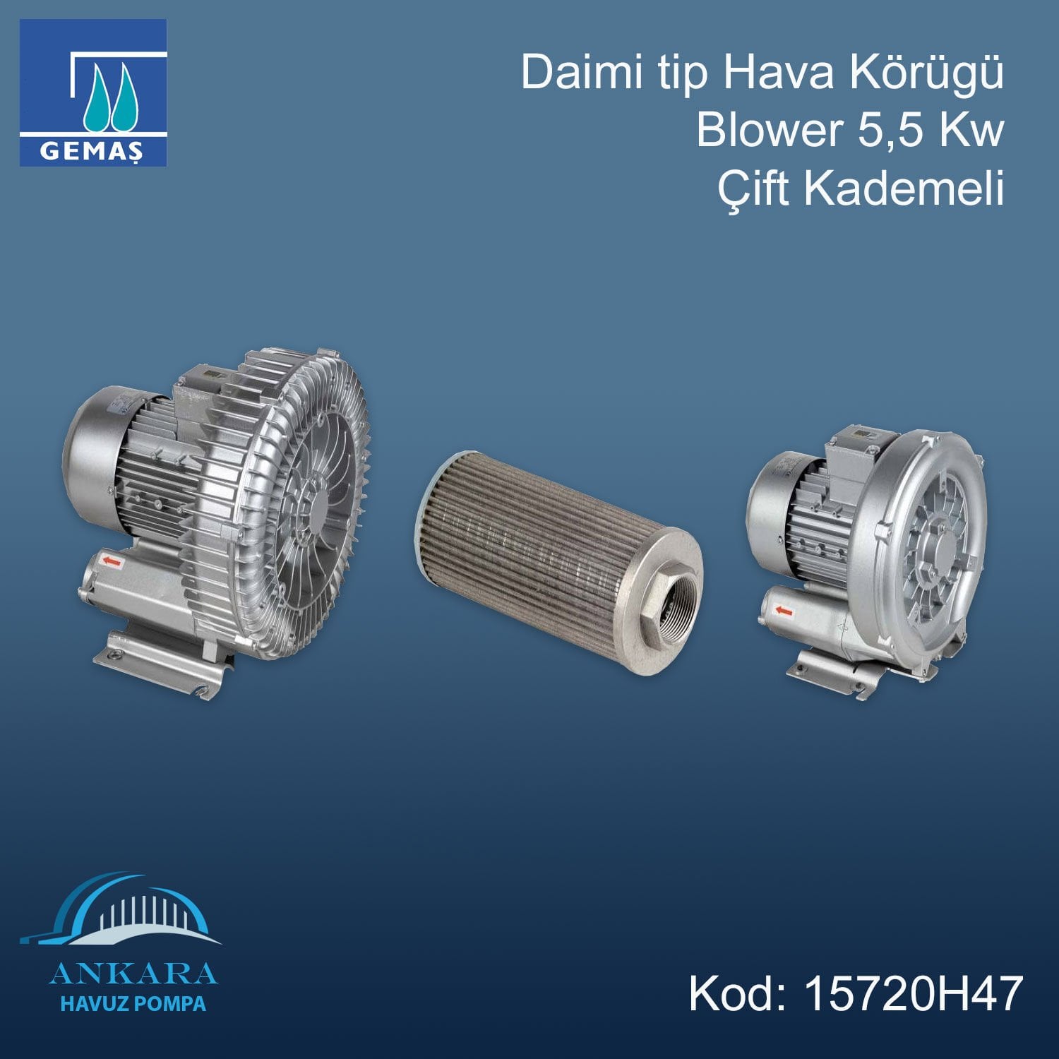 Daimi tip Hava Körügü Blower 5,5 Kw Çift Kademeli