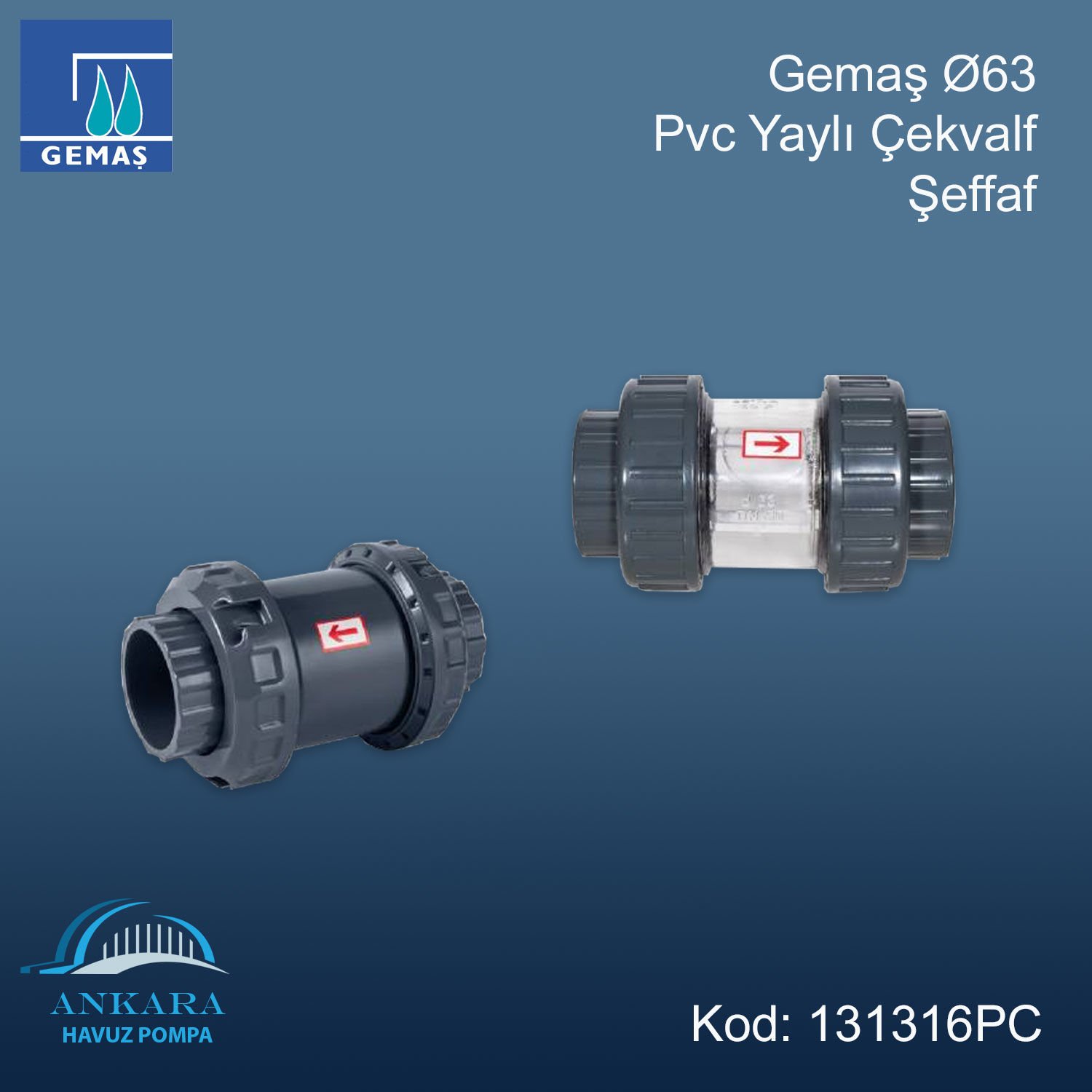 Gemaş Ø63 Pvc Yaylı Çekvalf - Şeffaf