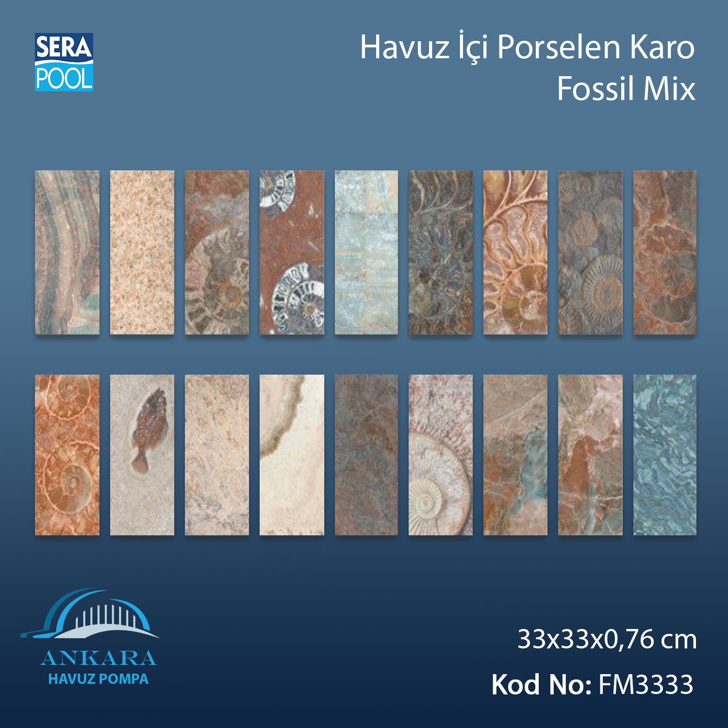 Fossil Mix (33x33 cm) Porselen Karo - m² 'si